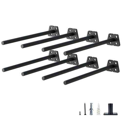 8-Pack 10 Inch Hidden Floating Shelf Bracket, Heavy Duty Blind Shelf Support Hardware | Invisible Wall Brackets for Kitchen, Fireplace Mantel Wood Shelves | Black Powder Coated Solid Steel