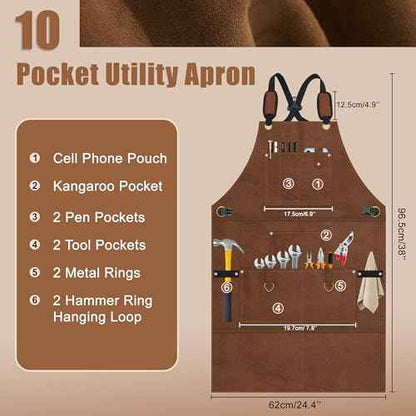 DF DUALFERV Leather Aprons for Men, Heavy Duty Leather Work Apron, Heat- & Flame-Resistant Shop Apron, Woodworking Apron, with Strengthened Pockets and Robust Stitching