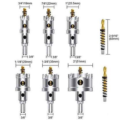 ASNOMY 8PCS TCT Hole Saw Kit for Hard Metal, 3/4"-2" Inch Tungsten Carbide Tipped Hole Saw Set, Heavy Duty Hole Cutter for Metal, Stainless Steel, Iron, Wood, Plastic