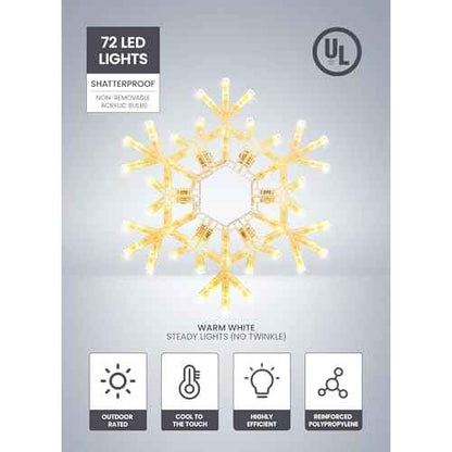 Brightown Christmas Snowflake Lights Outdoor, 72 LED 20" Folding Big Snowflake Hanging Light, Waterproof Christmas Decorations Window Lights for Indoor House Porch Eave Rooftop Pergola, Warm White