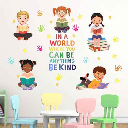 Yovkky Reading Kids Equality Inspirational Wall Decals Stickers, Positive Quote Book Neutral Toddler Nursery Classroom Decor, Diversity Home Decorations School Library Playroom Girls Boys Bedroom Art