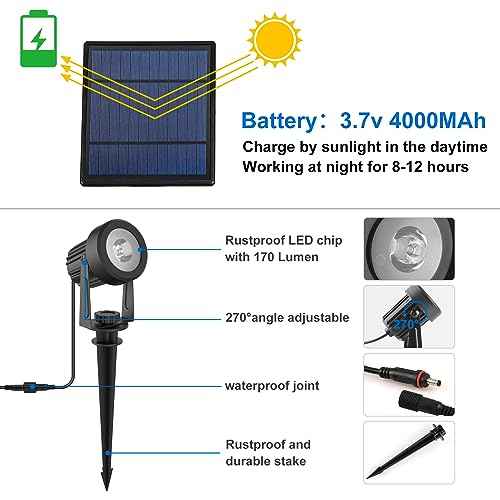 Solar Spot Lights Outdoor, Landscape Spotlights IP65 Waterproof 9.8ft Cable, Dusk to Dawn Solar Uplights for Tree Garden Yard Driveway Porch Walkway Pool (6-in-1, 3000K Warm White)
