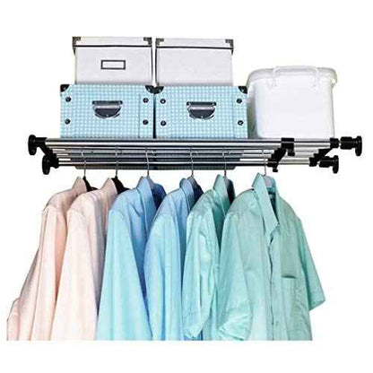 BAOYOUNI Expandable Closet Shelf Tension Rod Clothes Hanger Storage Rack Adjustable DIY Shelving Unit Cabinet Kitchen Bathroom Divider Separator Organizer, Black