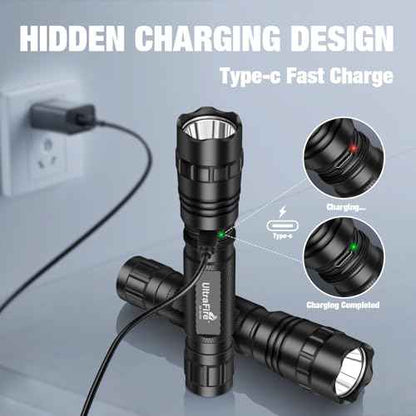 ULTRAFIRE Tactical Flashlight with Holster for Duty Belt, 1000 High Lumen Police Flashlight with Belt Holster, Rechargeable Law Enforcement Flashlight, 3 Modes Security Flashlights WF-501BX