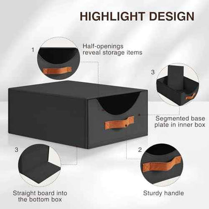 Closet Organizers and Storage - Large Stackable Storage Bins with Drawer, Fabric Bins for Organization, Collapsible Drawer Organizer Clothes for Bedroom, Living Room, 2 Pack, Black