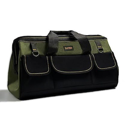 FASTECH 22-inch Wide Mouth Tool Bag with Water Proof Molded Base, Wide Mouth Tool Tote Bag, Waterproof Tool Organizer Bag for Men with Adjustable Shoulder Strap(No Bottom Shell)