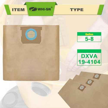 DXVA19-4104 Vacuum Bags compatible with DEWALT Shop Vac 5-8 Gallon Model# DXV08SA, Disposable Dust Collection Filter Bags(15 Pack)