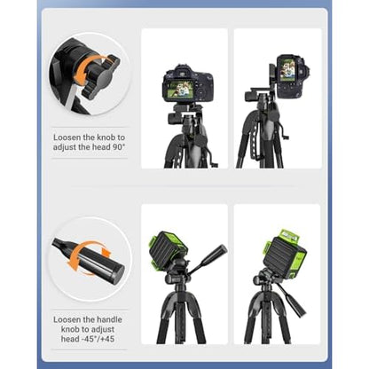 Laser Level Tripod, Huepar 56-inch Extendable Height Tripod Use with Line Lasers, Point Lasers, Laser Distance Measures, 1/4" and 5/8" Thread Mount, Multi-Function Hook, Non-Skid Feet, TPD14