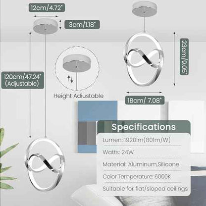 6000K Modern Pendant Light Fixtures, LED Pendant Lights Kitchen Island Lighting Adjustable Height Chrome Hanging Lights for Dining Room Kitchen Bedroom, 1Pack