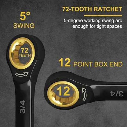 Egofine 7/16 Ratchet Wrench, 7/16 Wrench Ratcheting Combination Wrenches SAE, Industrial Grade Gear Spanner with 12 Point Box End, 72-Teeth Ratchet Black Electrophoretic Coating,CR-V