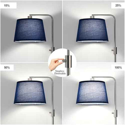 Nintiue Dimmable Floor Lamp, 1000 Lumens LED Edison Bulb Included, Brushed Nickel Arc Standing Tall Floor Lamp with Blue Shade for Living Room Bedroom Office Dining Room