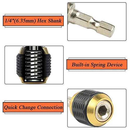 Mesee 3 Pcs Self-locking Drill Bit Holder 50mm, 1/4 Inch Hex Shank Extension Rod Screwdriver Bit Holder Set Quick Release Chuck Adapter Connector for Power Drill Tool