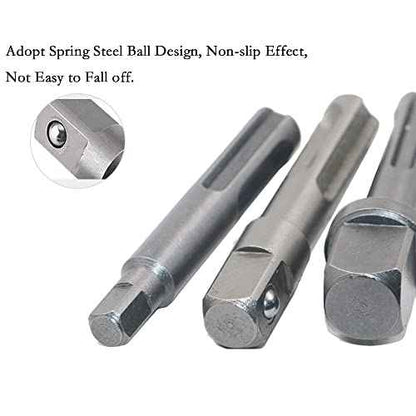 Watris Veiyi 4PCS SDS Plus Socket Adaptor, SDS Plus Extension, 1/4" Hex Shank Drill Bit Set, Impact Socket Adaptor, 1/4"3/8"1/2" Square Extension Connector for Drill and Handheld Driver