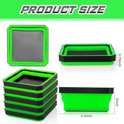 Barydat 10 Pcs Magnetic Tool Tray Collapsible Foldable Parts Trays Set Magnetic Screw Tray Magnetic Parts Bowl Square Silicone Magnetic Tool for Bolts Nuts Washers Pins Screw Parts (Green)