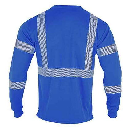 FONIRRA Safety Reflective High Visibility T Shirts for Men with Long Sleeve Construction Work Shirts ANSI Class 1 Blue