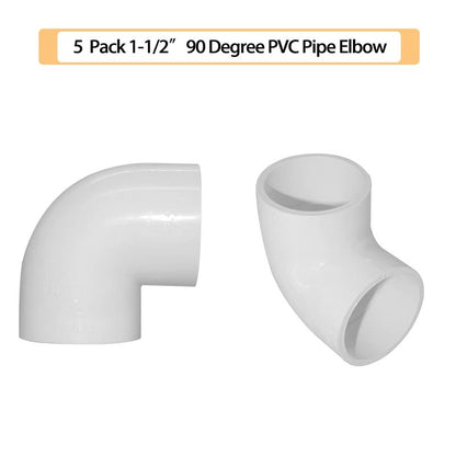 Fitvell 5PCS 1-1/2" 90 Degree Elbow PVC Pipe Fitting Adapter Coupling Connector Schedule 40 Slip (Socket x Socket) White Color