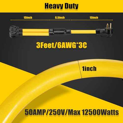 50A NEMA 6-50P to 2 Outlet 6-50R Y Splitter Power Cord Adapter, 3 Prong 6 AWG 250V Welder Splitter Power Extension Cord for EV Charger Dryer, 3 Feet