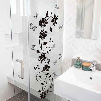 Black Flower Vine Butterfly Wall Stickers, sacinora Simplicity Floral Art Wall Decals Removable Vinyl Peel and Stick for Bathroom Living Room Bedroom Home Decorations