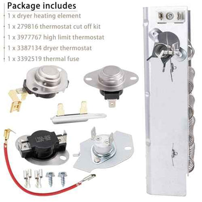 Dryer Heating Element Kit Replace for Estate EED4400WQ0 EED4400WQ1 EED4100WQ0 TEDX640PQ0 EED4300TQ0 EED4300SQ0 TEDS840PQ0 TEDS840JQ2 TEDX640JQ1 EED4300VQ0 EED4300VQ1 EED4400SQ0