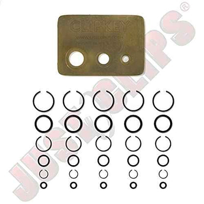 Just Clips - 5 Sets Each, 1/4", 3/8" & 1/2" Retainer Clips and O-Rings with one Patented ClipKey, The only Installation Tool That Works with 1/4", 3/8" & 1/2" Snap Rings.