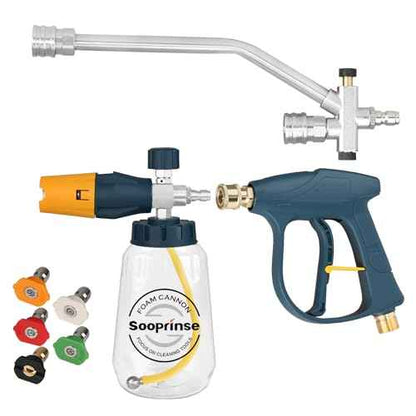 Sooprinse Pressure Washer Foam Cannon with Short Pressure Washer Gun, Dual Connector Accessory, Snow Soap Attachment for Car Wash, 5 Nozzles Tips with 1/4¡± Quick Connect£¬ 4000 PSI