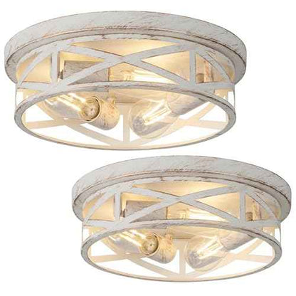 2 Pack Close to Ceiling Light Fixtures, 3-Lights Cage Flush Mount Ceiling Light, 13 Inch White and Gold Semi Flush Mount Ceiling Light for House Bedroom Laundry Hallway Kitchen