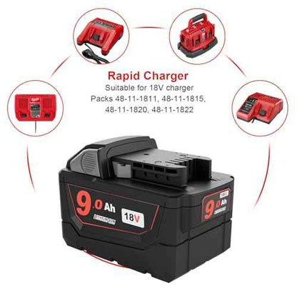 18V 9.0Ah Replacement Battery Compatible with Milwaukee 18V Cordless Tools ? High Capacity Lithium-Ion with Safety Protection (Not Made by Milwaukee)
