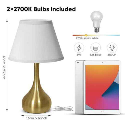 Touch Table Lamp for Bedroom Set of 2, 3-Way Dimmable Bedside Lamp for Nightstand, 17¡± Modern Metal Desk Lamp with Linen Shade for Living Room, Kids Reading, Dorm, Home Office Decor, Bulb Included