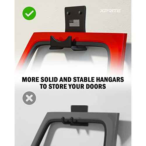 Xprite Door Storage Hangers with US Flag Pattern & Rubber Lining, 4 PCS Removable Wall Mounted Door Storage Holder Hooks Compatible with 1956-2024 Jeep Wrangler CJ YJ TJ LJ JK JKU JL JLU Gladiator JT