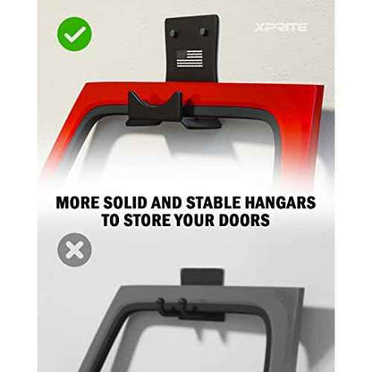 Xprite Door Storage Hangers with US Flag Pattern & Rubber Lining, 4 PCS Removable Wall Mounted Door Storage Holder Hooks Compatible with 1956-2024 Jeep Wrangler CJ YJ TJ LJ JK JKU JL JLU Gladiator JT