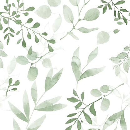 Green Leaf Wallpaper,Vinyl Green and White Floral Peel and Stick Wallpaper Thicken Farhouse Neutral Wall Paper for Table Shelf Drawer Counter Top Cabinet Liner 17.7 x 118.1 inches