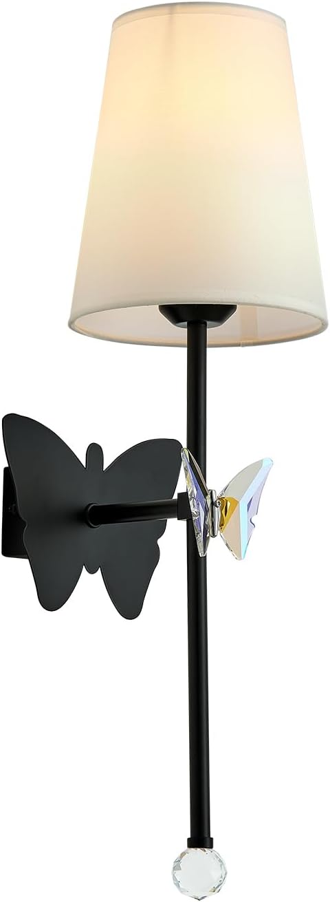 Battery Operated Wall Sconces,Rechargeable Wall Lights with Butterfly Crystal Decorative Sconces,Cordless Battery Sconce Indoor Wall Lamps for Bedroom Living Room Hallway Stairs Black 1 Pack