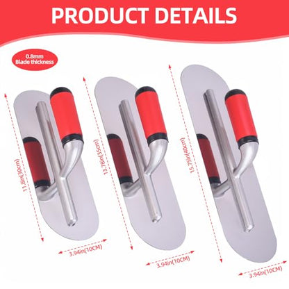 3PC Aluminum Pool Trowel Set (12"x4" & 14"x4" & 16"x4") Stainless Steel Finishing Trowel Tool for Concrete, Cement, Drywall, Plastering, Masonry Leveling