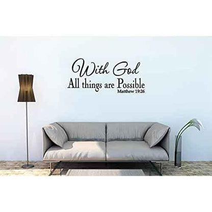 with God All Things are Possible Wall Decor Matthew 19:26 Faith Wall Decals Religious Quotes Family Scripture Home Decor Christian Vinyl Wall Art(22.2"Wx9.6"H, Black)