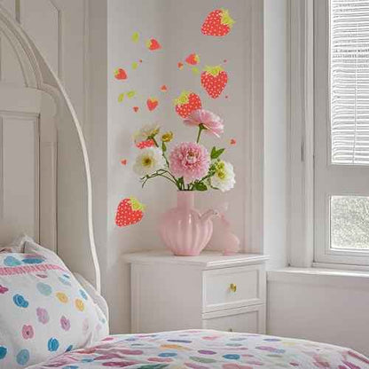 8 Pages 184 Pieces Strawberry Stickers Waterproof Strawberry Wall Stickers Removable Fruit Wall Decals for Girls Bedroom Dorm Dining Room Kitchen Bathroom Waterproof Decor (8, Red)