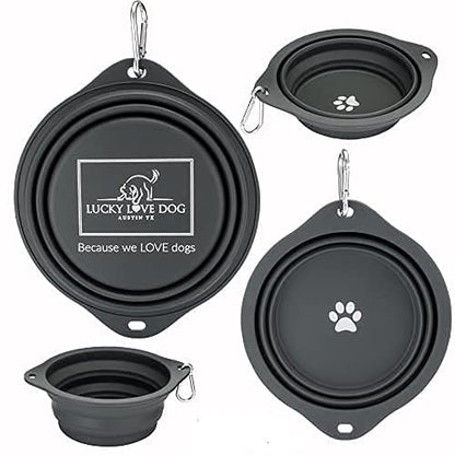 Lucky Love Dog Travel Dog Bowl, Collapsible Compact Water Dog Dish, Rose