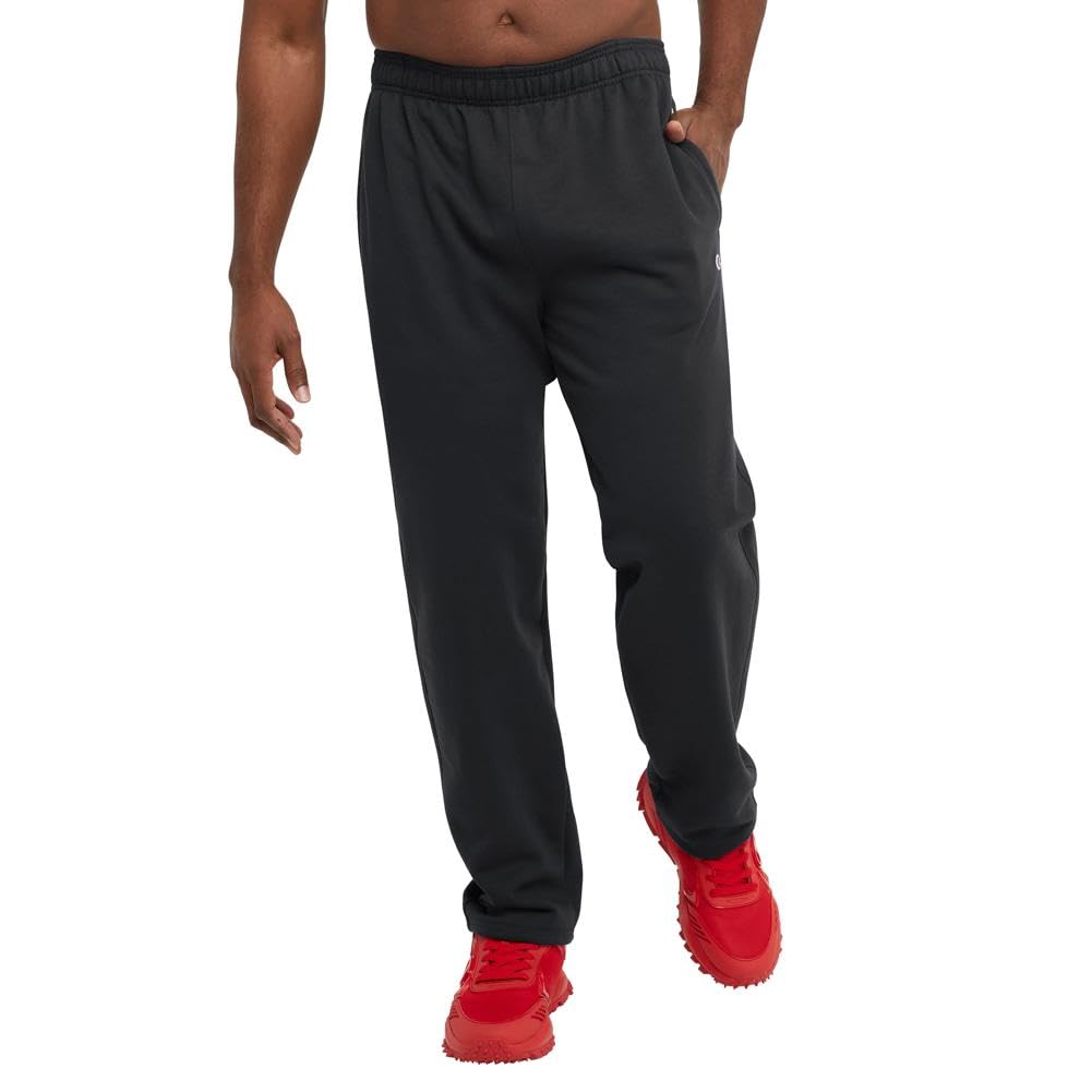 Champion Men's Open-Bottom Fleece Sweatpants, Standard Fit, Midweight Fleece, Available in Regular and Big & Tall, Black, Large