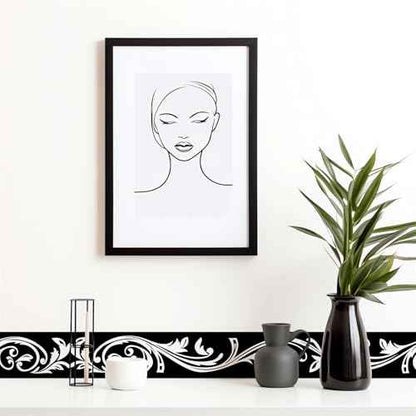 Black Floral Molding Wall Border Stickers, sacinora Skirting Wall Waist Line Decal Removable Vinyl Peel and Stick Bathroom Bedroom Kitchen Living Room Door Trimming Mirror Frame Frill Home Decorations