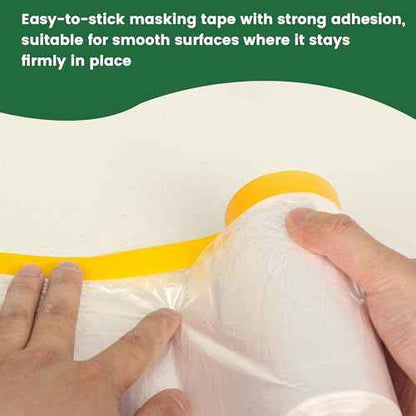 Voomey Pre-Taped Masking Film, Painters Tape with Plastic Attached, Automotive Painters Tape and Drape for Appliances, Furniture, Wood Surfaces & DIY Projects - 3ft x 82ft