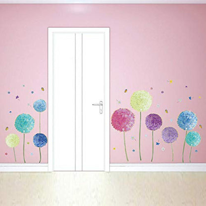 Runtoo Flower Wall Decals Colorful Dandelion Allium Wall Stickers Baseboard Butterfly Living Room Bedroom Wall Decor