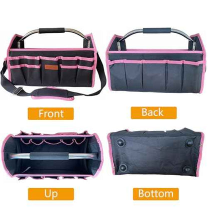 Pink Tool Bag for Women, Pink Tool Box for Women, Ladies Tool Tote Bag with Handle, Bolso De Herramientas, Womens Tool Bag with 21 External Pockets, Tool Bags for Women Ladder Tool Caddy