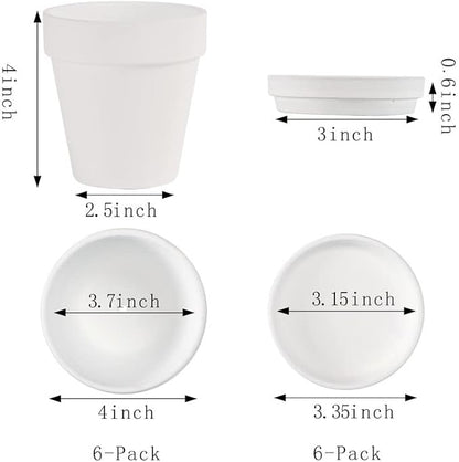 White Terra Cotta Pots with Saucer- 6-Pack Small Terracotta Pot Clay Pots 4'' Clay Ceramic Pottery Planter Cactus Flower Pots Succulent Pot with Drainage Hole- Great for Plants,DIY Craft Projects