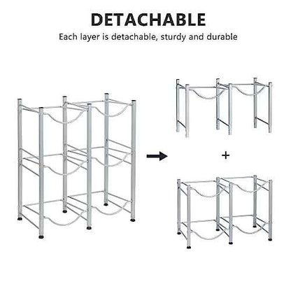 Nandae Water Cooler Jug Rack, 3-Tier Heavy Duty Water Bottle Holder Storage Rack 5 Gallon Water Jug Holder for 6 Bottle, Sliver