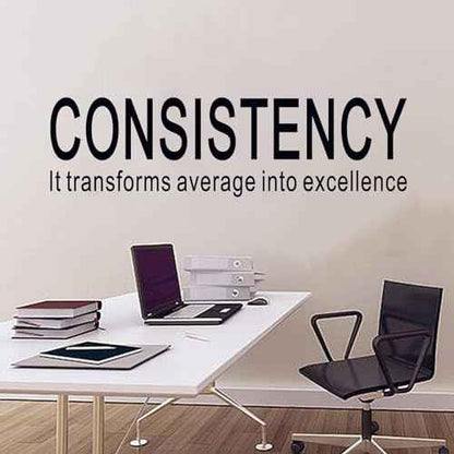 SEATUNE Office Inspirational Quotes Wall Stickers - Teamwork Positive Motivational Wall Decals - Workplace Home Vinyl Art Wall Decor - Consistency It Transforms Average into Excellence 25"X7"