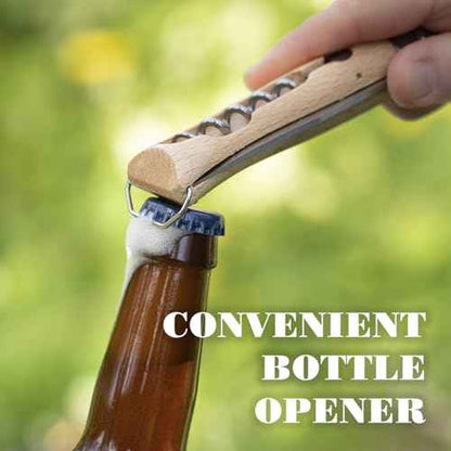 Opinel No. 10 Stainless Steel Corkscrew Wine and Cheese Folding Knife, Integrated Corkscrew + Bottle Opener, Beechwood Handle - Picnic Pocket Knife Made in France (Updated Version)