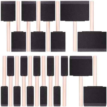 20 Piece Flat Flexible Poly Foam Bevel-Tipped Brush Set with Wooden Handles Ideal for Applying Paint, Oil-Based Paints, Stain, Varnish, Enamel, Latex Paint Smooth Surfaces & Arts & Crafts