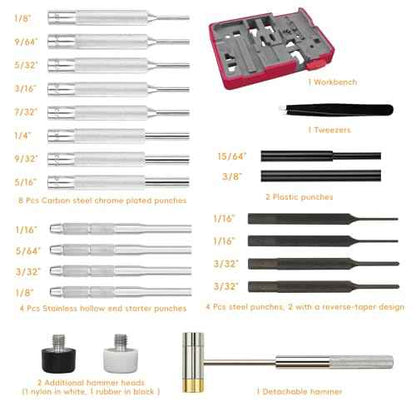 Armorers Bench Block Non-Slip Universal Gun Block & Professional Pin Punches, Punch Tool, Roll Pin Punch Set Punch Set with Organizer Storage Box - Complete Mechanical Repair Tool Kit