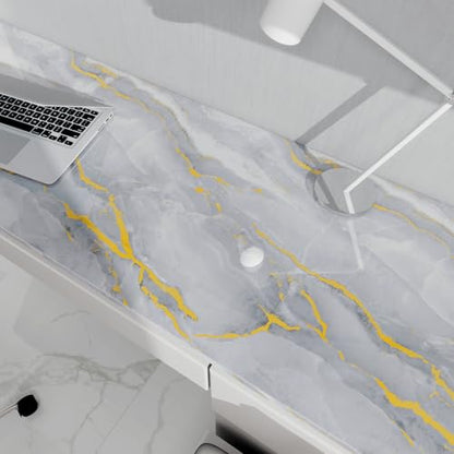 White Gold Marble Contact Paper for Countertops 15.7" X 78"Glossy Peel and Stick Wallpaper Waterproof Self-Adhesive Removable Wall Paper for Kitchen Cabinets Bathroom Furniture Refurbishment