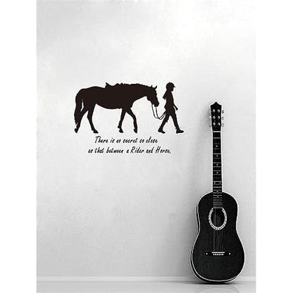 Equestrian Wall Sticker - "There is no secort so close" Quote Decals - 22"x14" (Black-JZY072-Girl Horse)