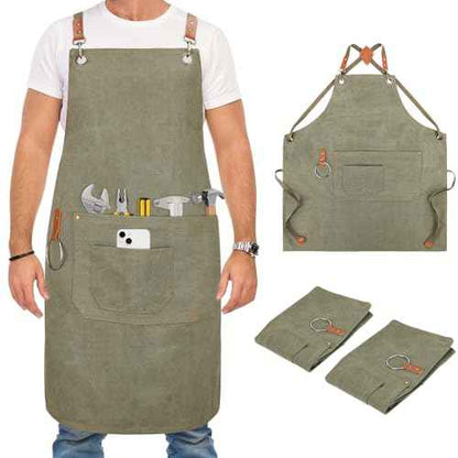 SAN LIKE Woodworking Apron for Men Chef Aprons for Men with Large Pockets Waxed Canvas Heavy Wood Working Apron Size S to XXL
